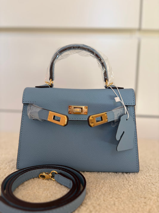 Sac Kelly Élégance 19 cm – Bleu Ciel